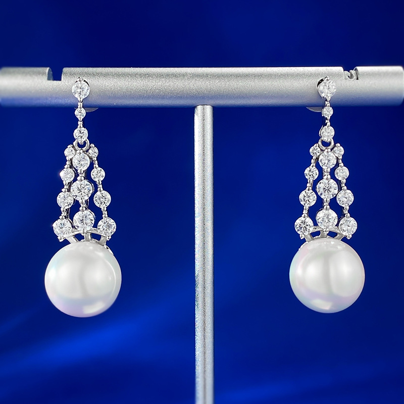 2025 New S925 Sterling Silver Dazzling Tassel Pearl Earrings with Zirconia for a Unique, Elegant Look