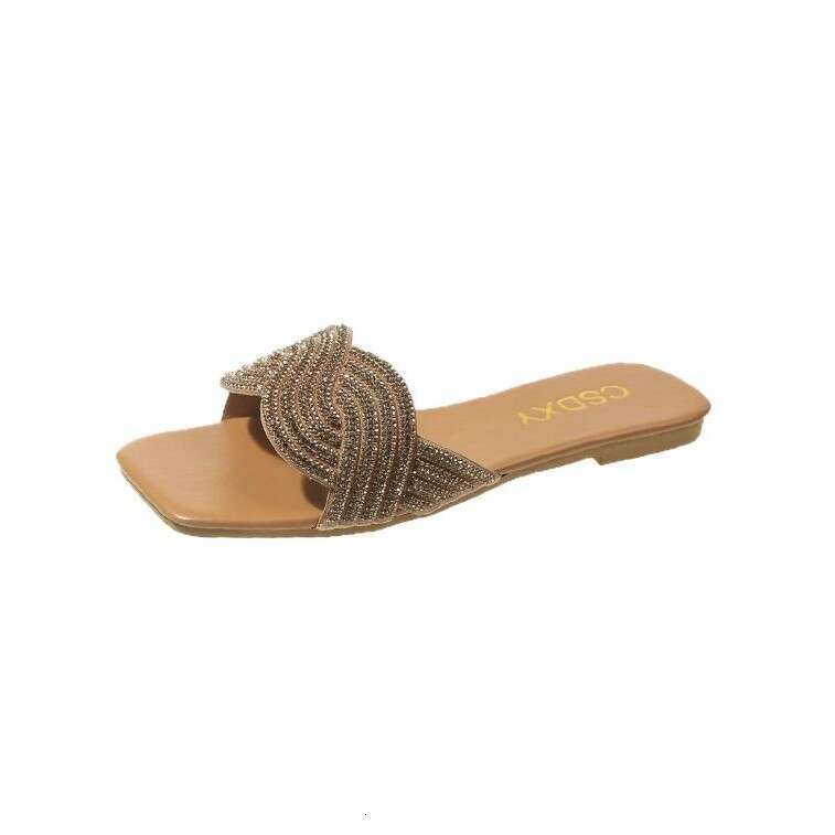 Large Size Women's Sandals With Water Ripple Shaped Straight Diamond Slippers, Designer Sandals For Summer 2025, New Home And Outdoor Lazy Slippe