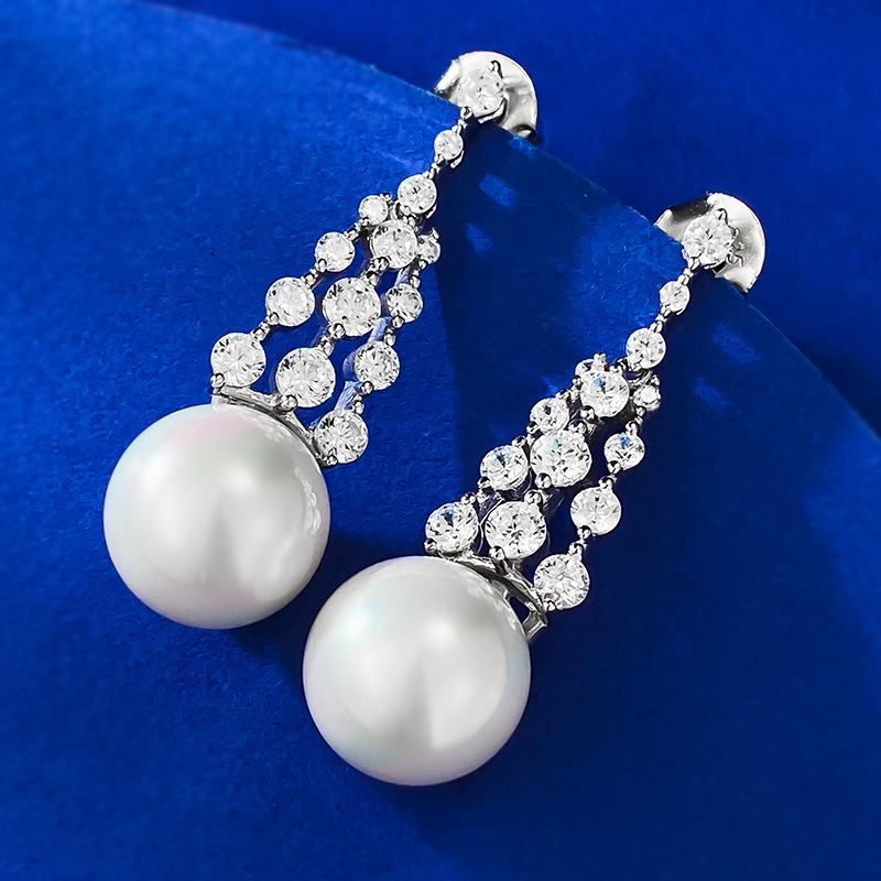 2025 New S925 Sterling Silver Dazzling Tassel Pearl Earrings with Zirconia for a Unique, Elegant Look