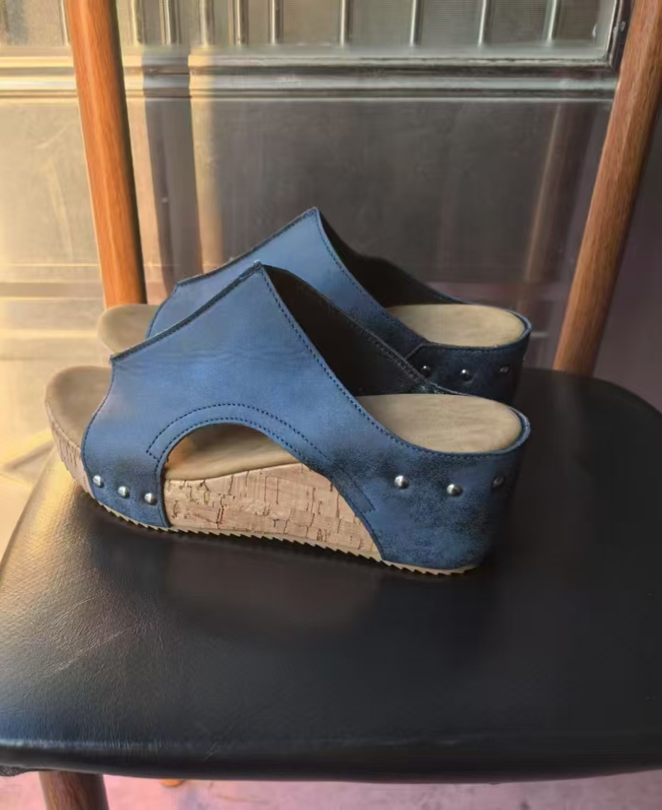 Summer Sandals Anti slip Wedge High Heels Round Head Elegant Black Casual Shoes Womens Plus Size 240528