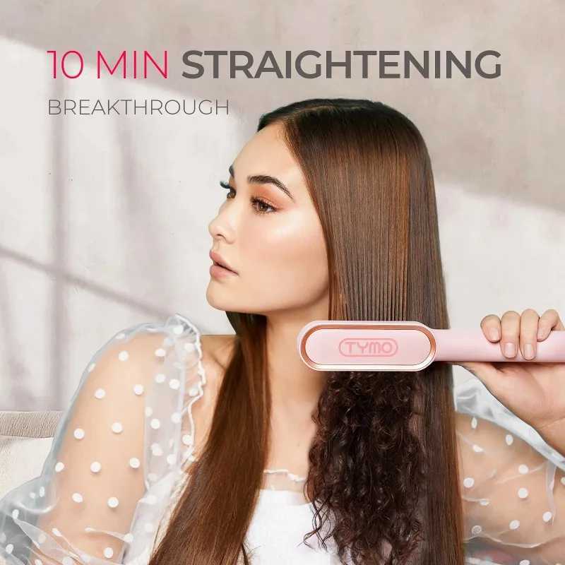 TYMO Ring Hair Straightener Brush Hair Straightening Iron with Built-in Comb Anti-Scald Dual Voltage Pink W250521 - view 4
