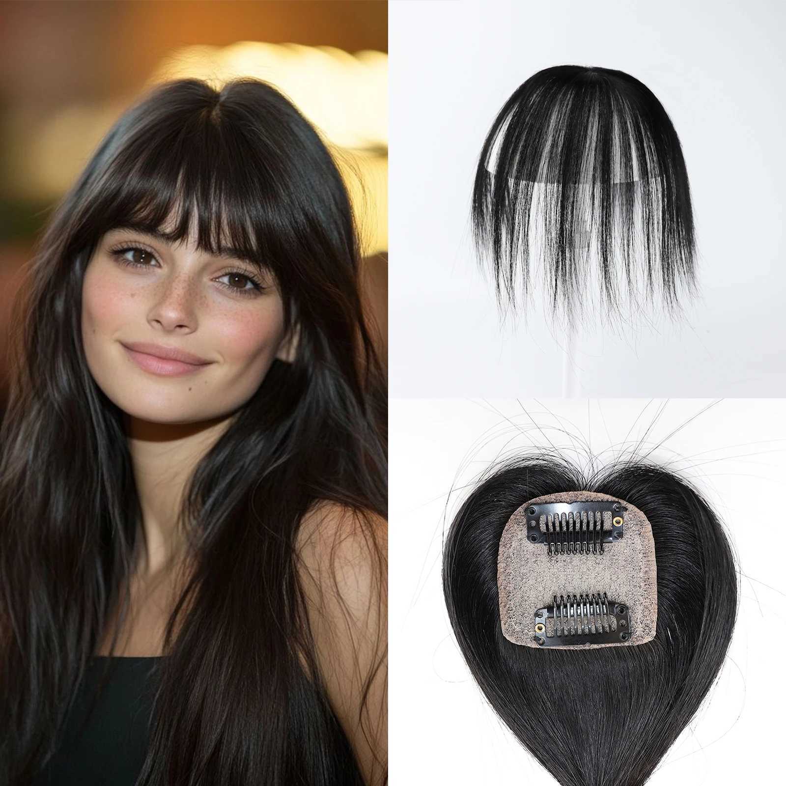 5X5cm Base Remy 15cm Fringe Pieces 4D Air Bangs Silk Skin Top Topper Brazilian Human Hair Toupee S25521