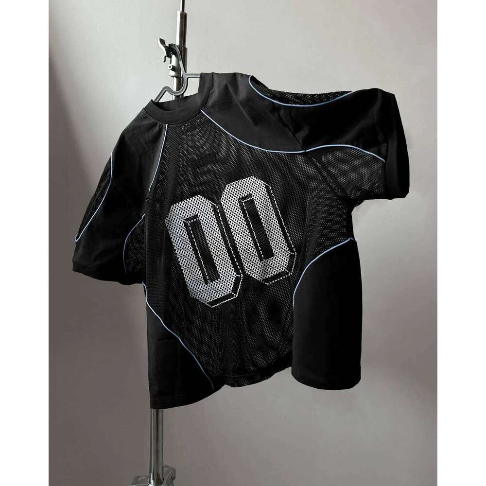 Summer European/American Fashion Mesh Patchwork Loose Top for Men Digital Pattern Printed Breathable Sportswear Couple Jersey