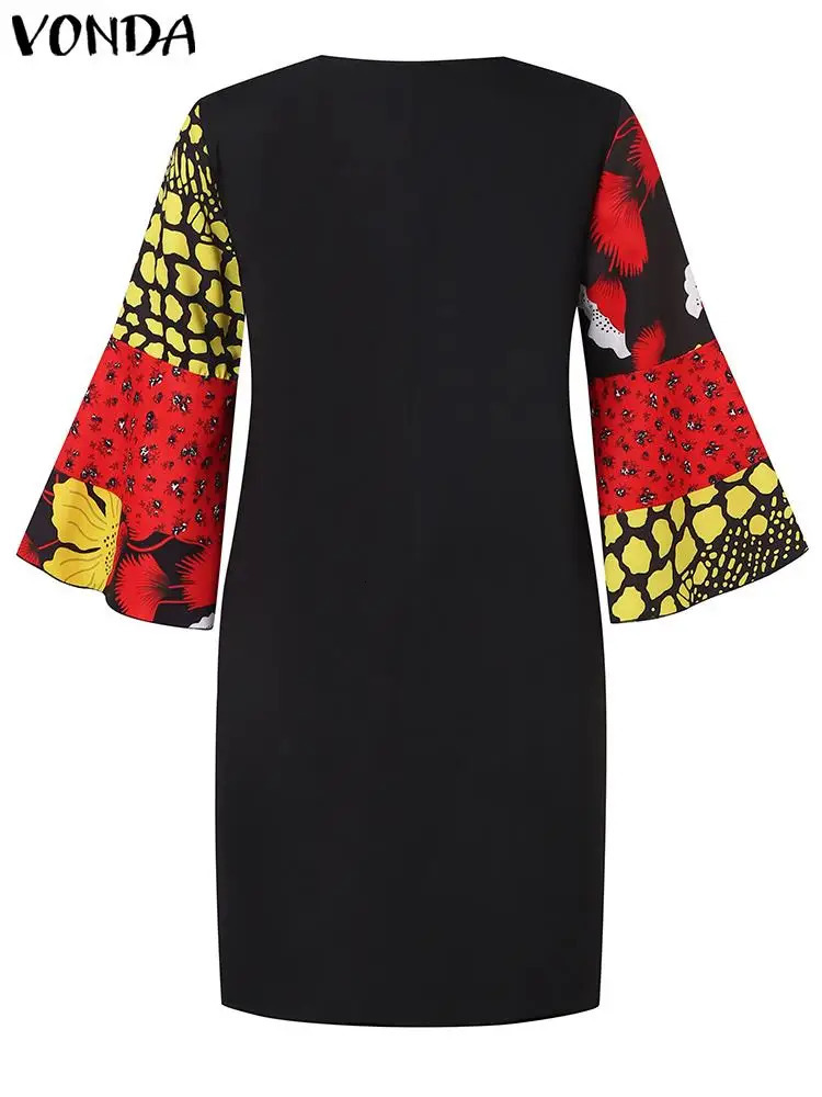 Plus Size 5XL VONDA Women Bohemian Printed Dress Summer Short Dress Flare Sleeve Party Sundress Casual Vestido Robe Femme 250520