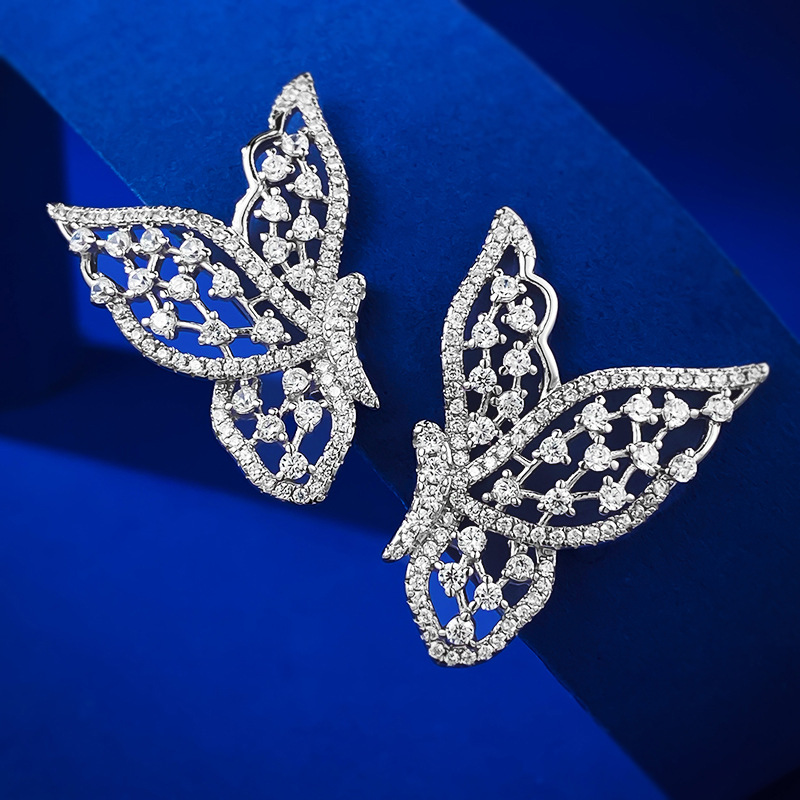 S925 Sterling Silver Hollow Butterfly Earrings for Women, Simple and Stylish Design