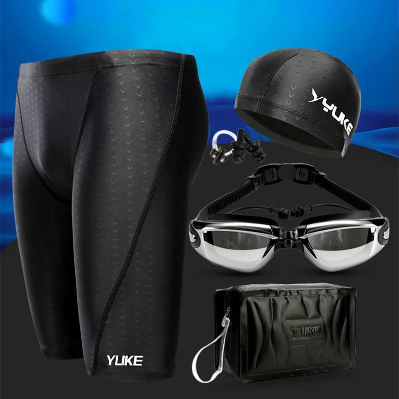 Men Swimming Shorts Waterproof Competition Swim Equipment Goggles with Earplug Cap Case Trunks Briefs Swimwear Half Pants 250516Z