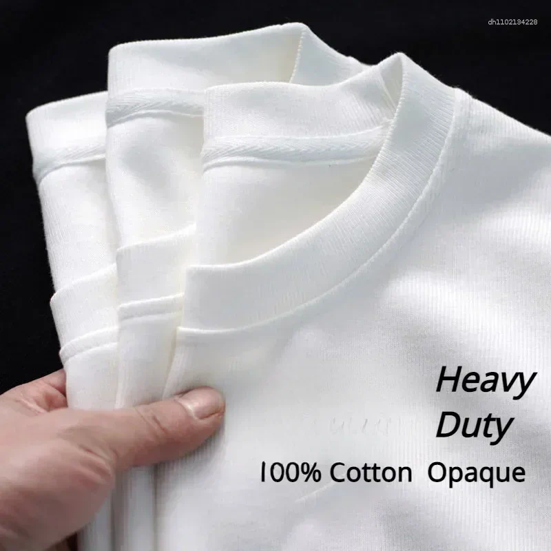 Men's T Shirts 400G Heavy Duty Short Sleeve T-shirt Men Summer Cotton Thick Small Neckline Pure White American Half Tees