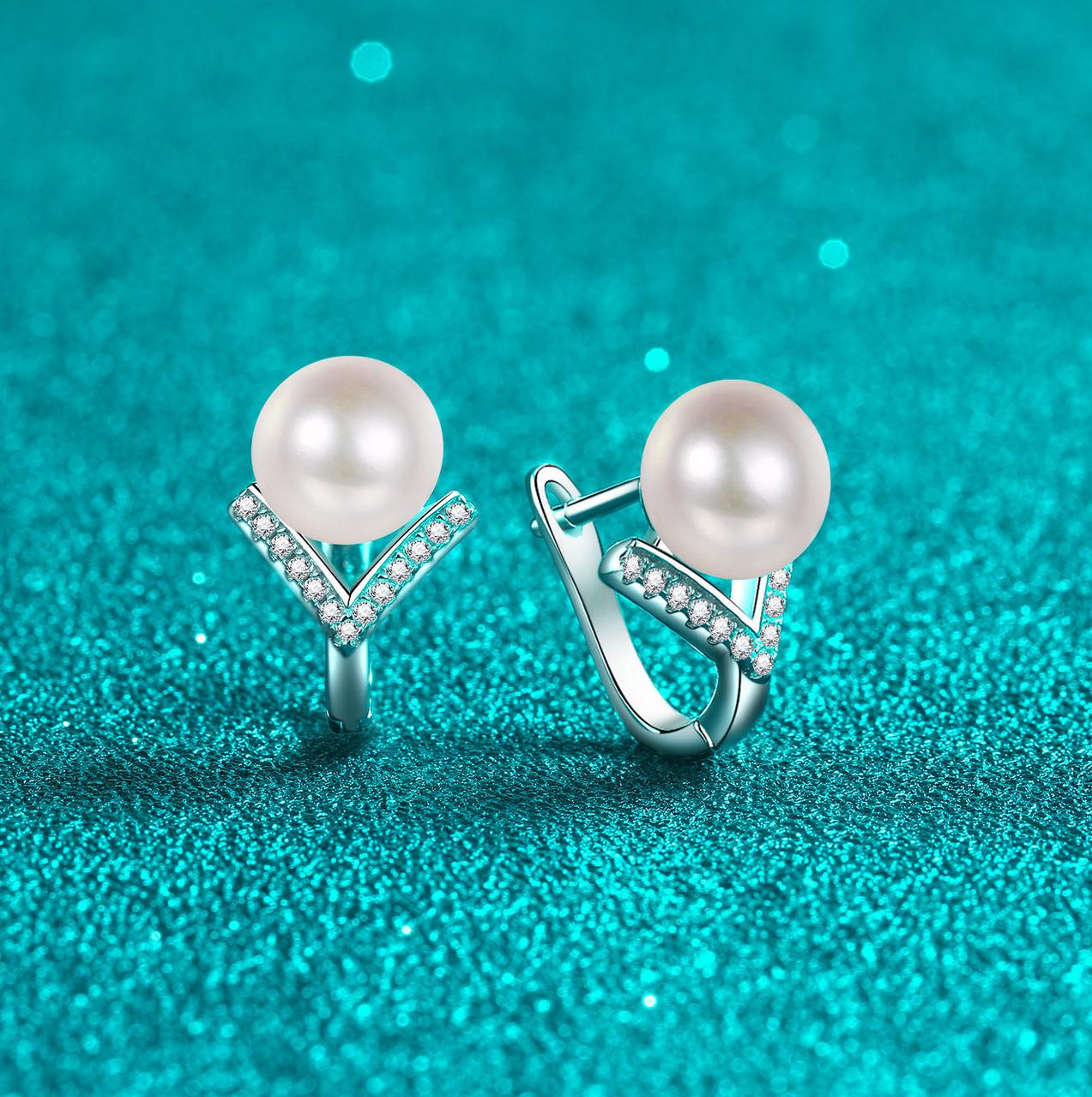 Women's Sterling Silver Jewelry: Luxury 925 Ear Studs Featuring Real Pearls & Mois
