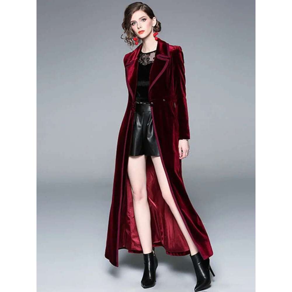 JAMERARY Winter Runway Veet Maxi Women Vintage Notched Collar Wrap Black Thick Warm Long Trench Coat Outwear