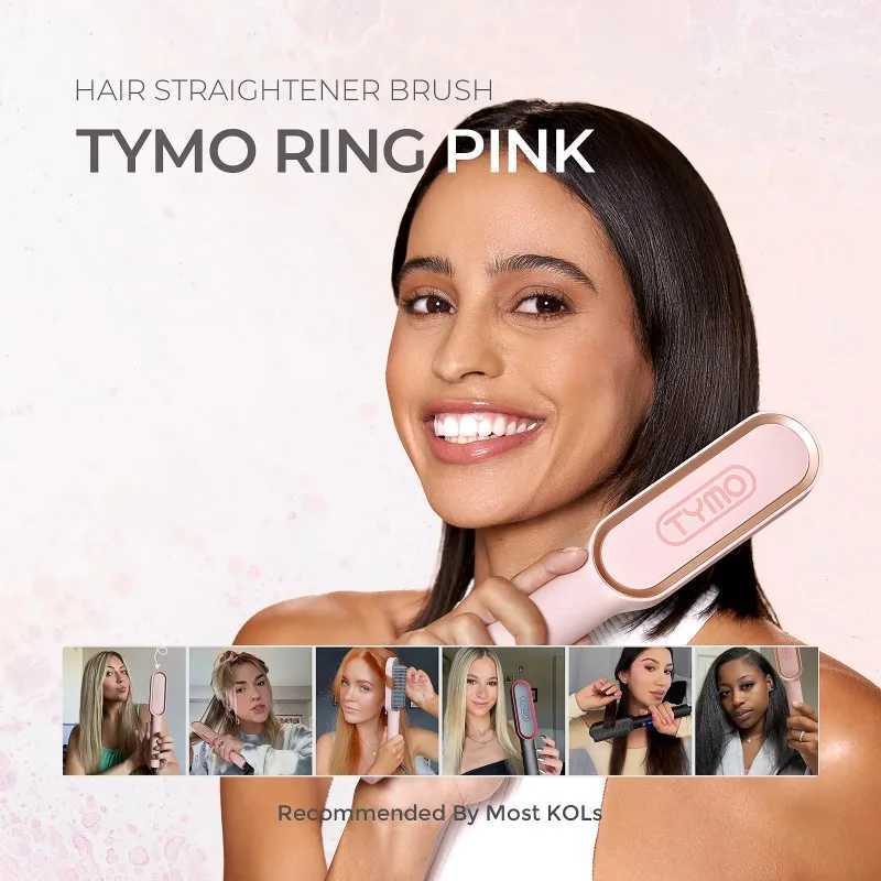 TYMO Ring Hair Straightener Brush Hair Straightening Iron with Built-in Comb Anti-Scald Dual Voltage Pink W250521 - view 6