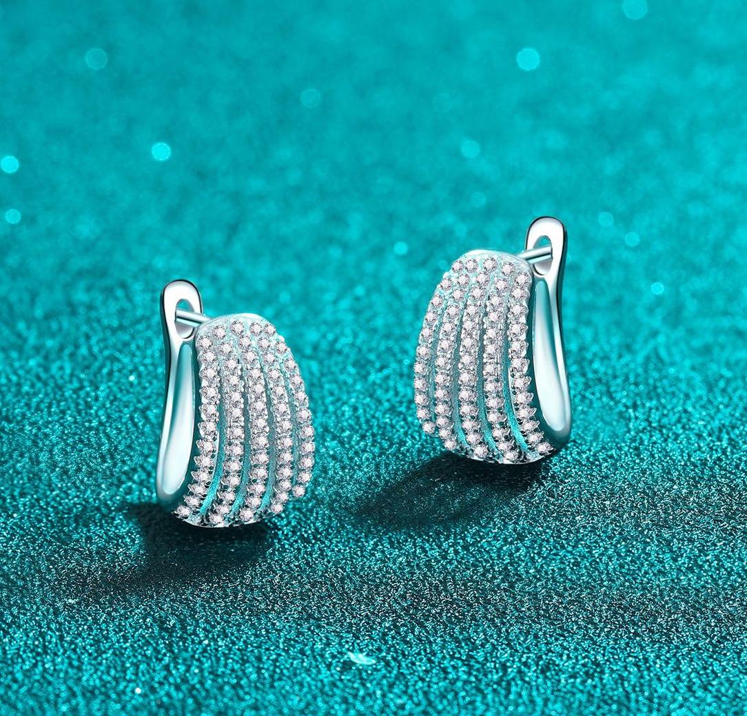 Luxury S925 Sterling Silver Moissanite Earrings with Detailed Diamond Accents