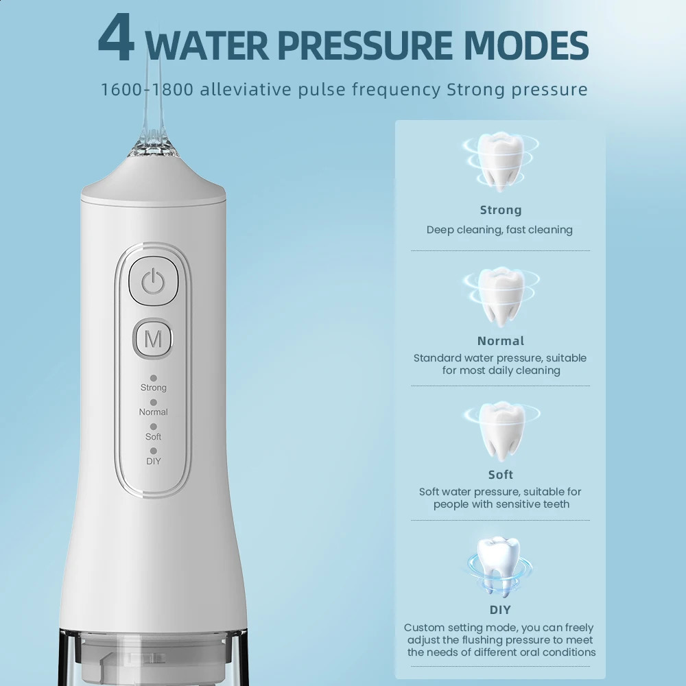 Oral irrigator USB charging portable water flosser with four modes 300ML water tank waterproof oral cleaner 250520