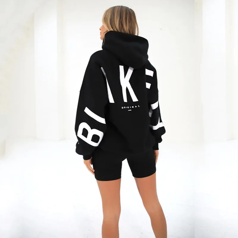 Women's Thickened Fleece Oversized Hoodie Sweatshirt Autumn Winter New Style Fashion Print Independent Station Clothing
