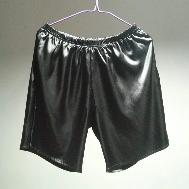 Summer Mens Ice Silk High Split Satin Glossy Shorts Male Plus Size Casual Sleeping Shorts Bottoms 250519