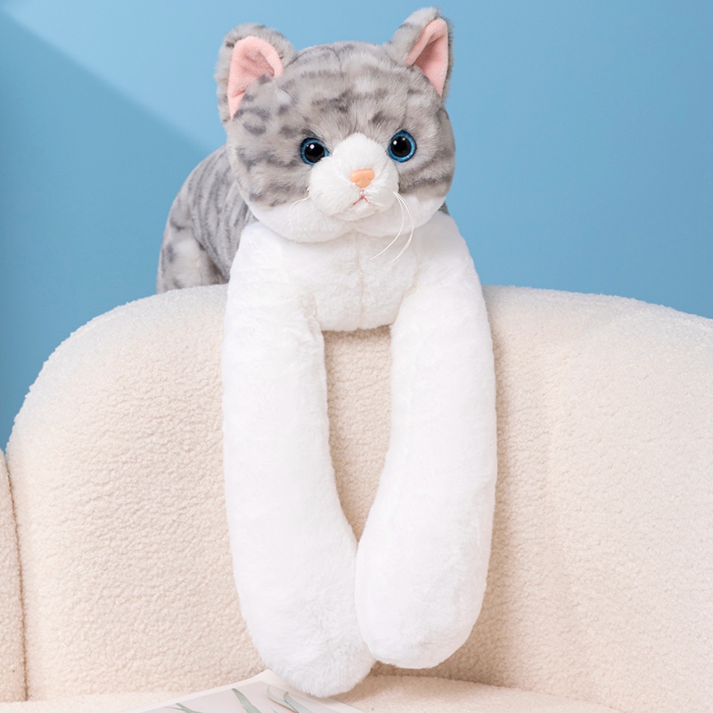 Fun High Quality Weighted Long Arm Cat Plush Doll Pillow Brown Gray Striped Cat Plush Toy Home Decor Gift For Boys And Girls