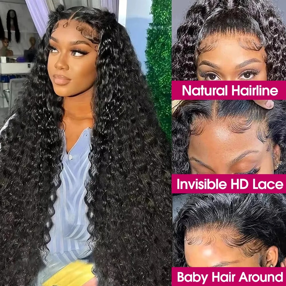 250 Density 13x6 Hd Afro Kinky Curly Wig 100% Human Hair 13x4 4c Edges Frontal Deep Wave Curly Synthetic Lace Front Wigs For Women on sale