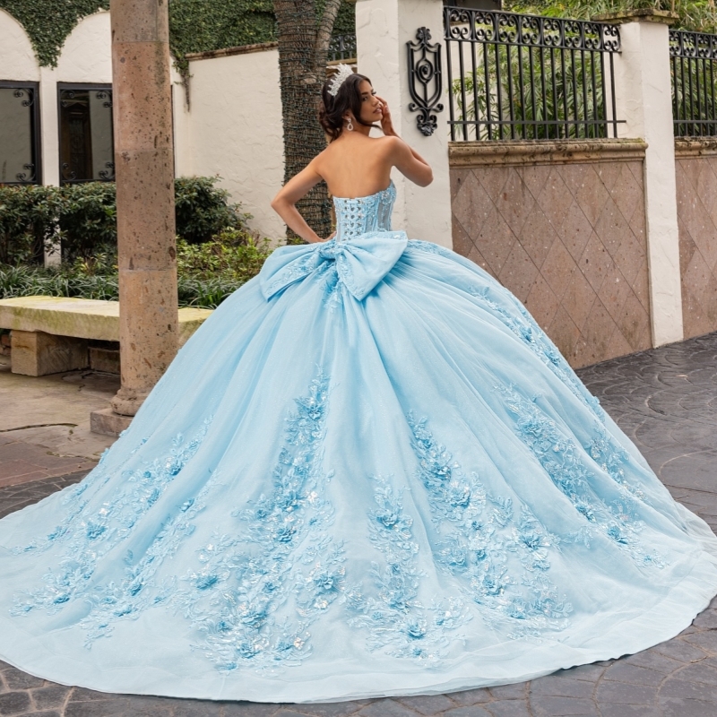 Sky Blue Quinceanera Dresses Off Shoulder Ball Gown Sweet 16 Dress Applique Flower Beads Bow Tull Birthday Party Vestidos 15 De Anos