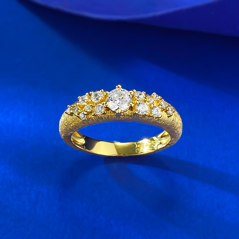 S925 Sterling Silver Gold Plated Starry Sky Ring, Elegant Luxury, Minimalist, Unique, High-end, for Special Occasions.