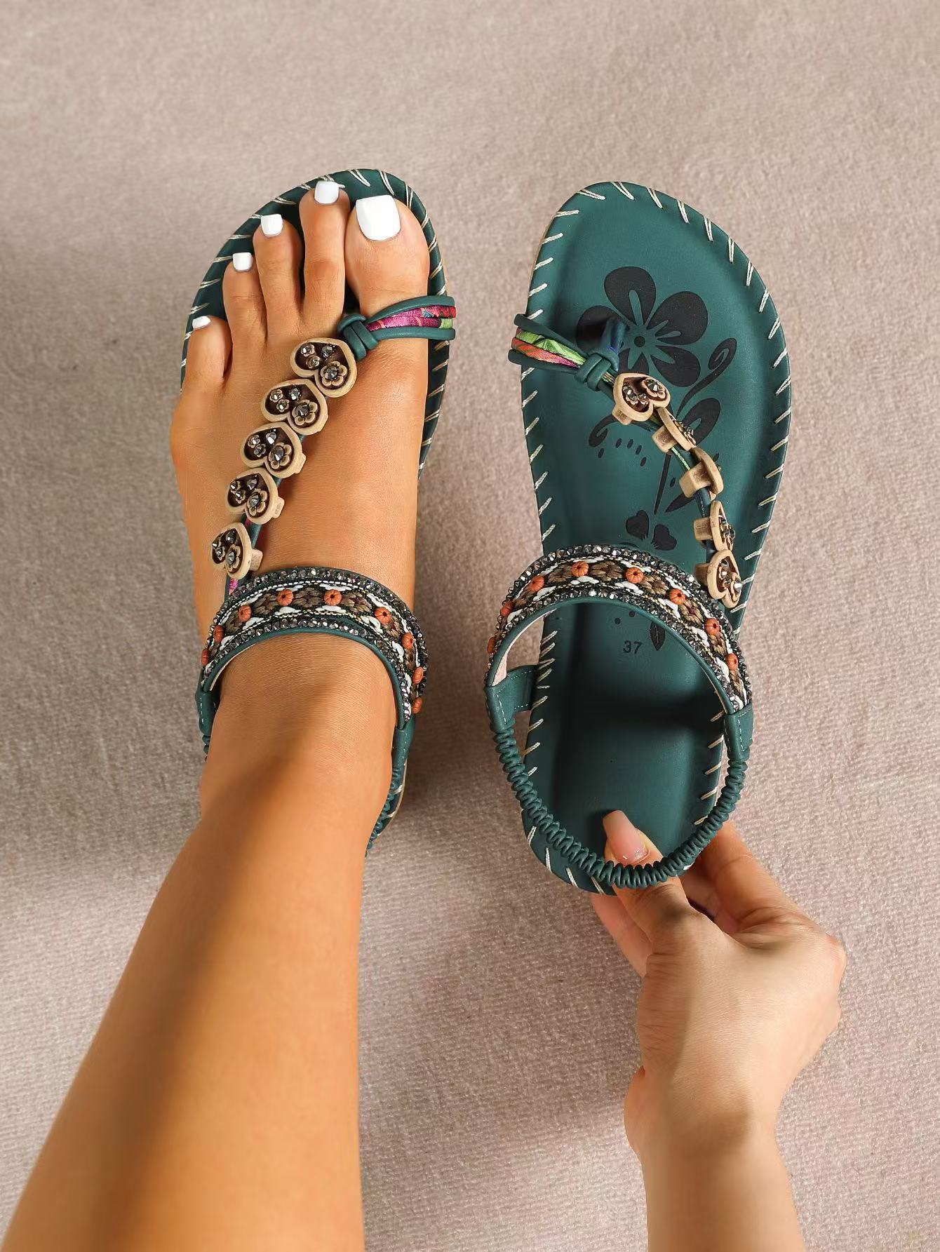 Flat Sandals Summer Open Toe Chain Women's Fashion Outdoor Beach Shoes Plus Size 431