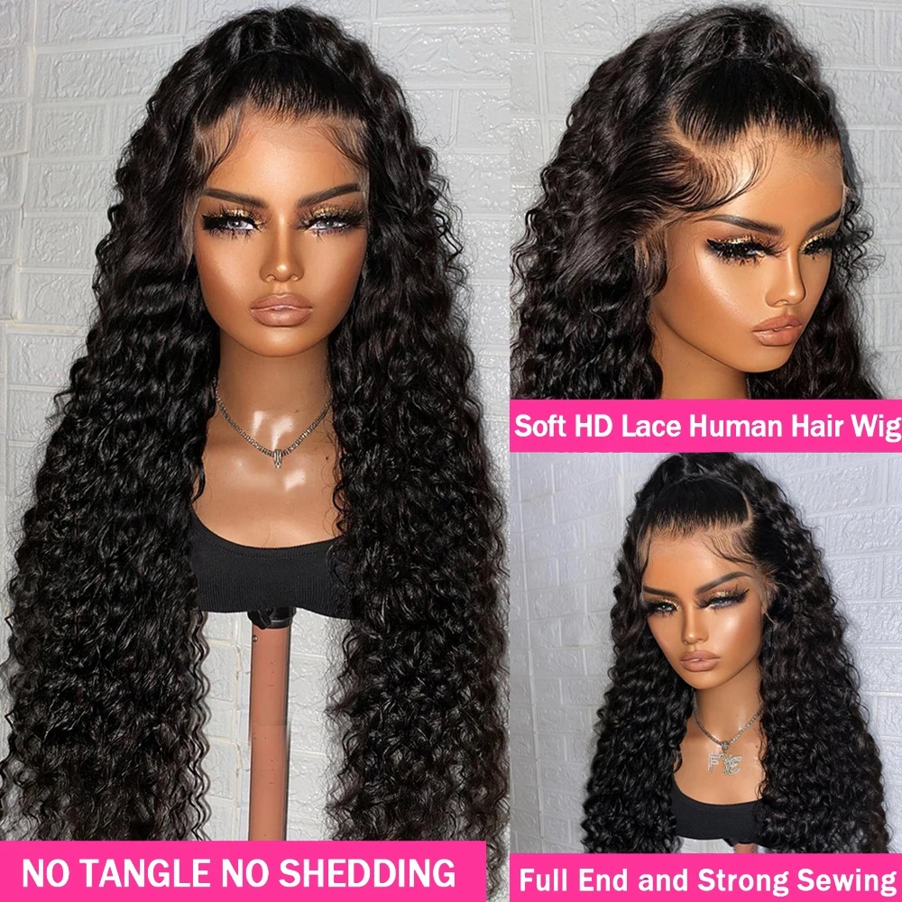 Deep Wave 13x6 HD Lace Frontal Wig Human Hair Curly Lace Front Human Hair Wig Water Wave Frontal Wigs For Women 250 Density Synthetic
