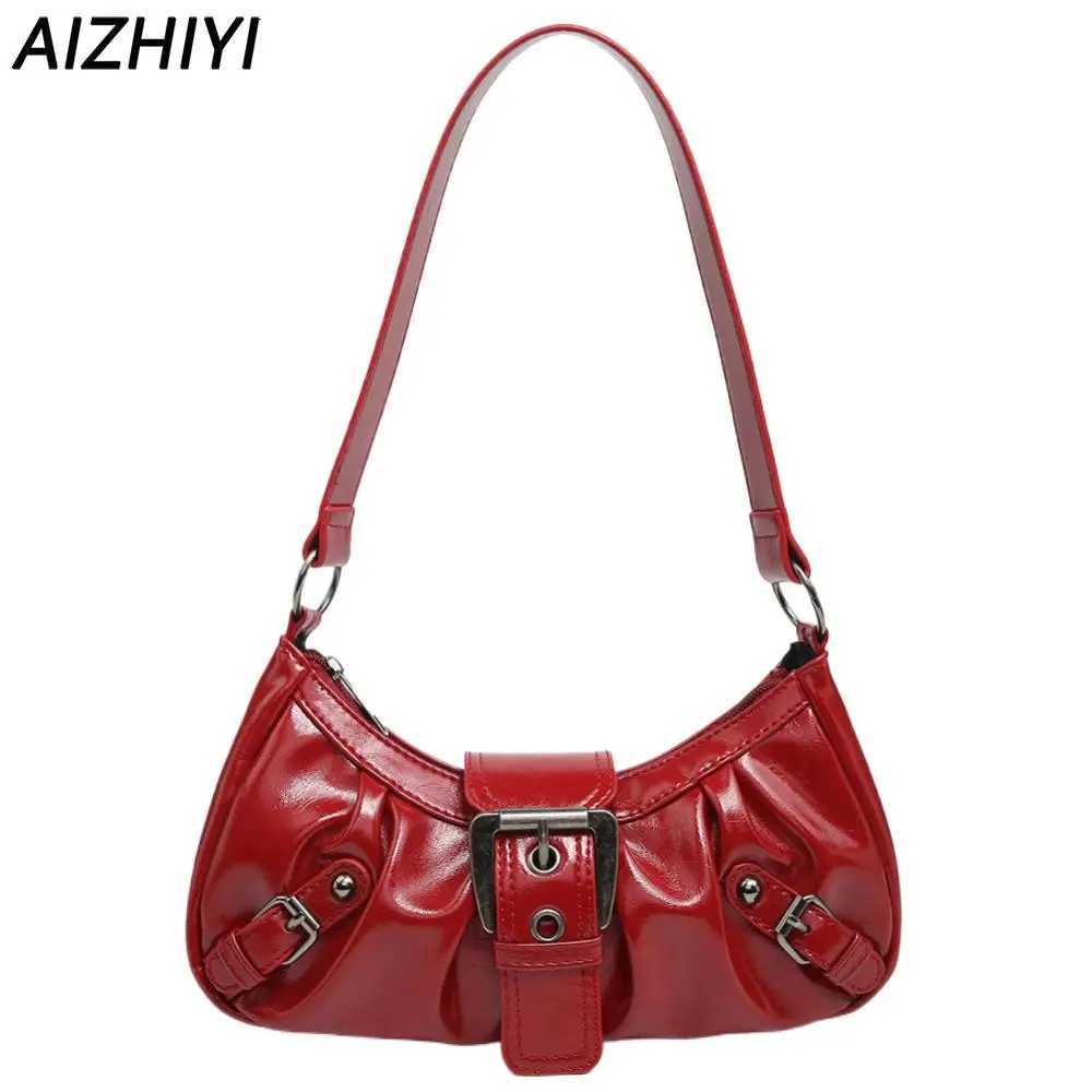 Womens Pleated Hobo Red Shoulder Bag for Women PU Leather Clutch Handbag Purse Y2K Bag for Girls Chic Luxury Designer HandbagsW250521