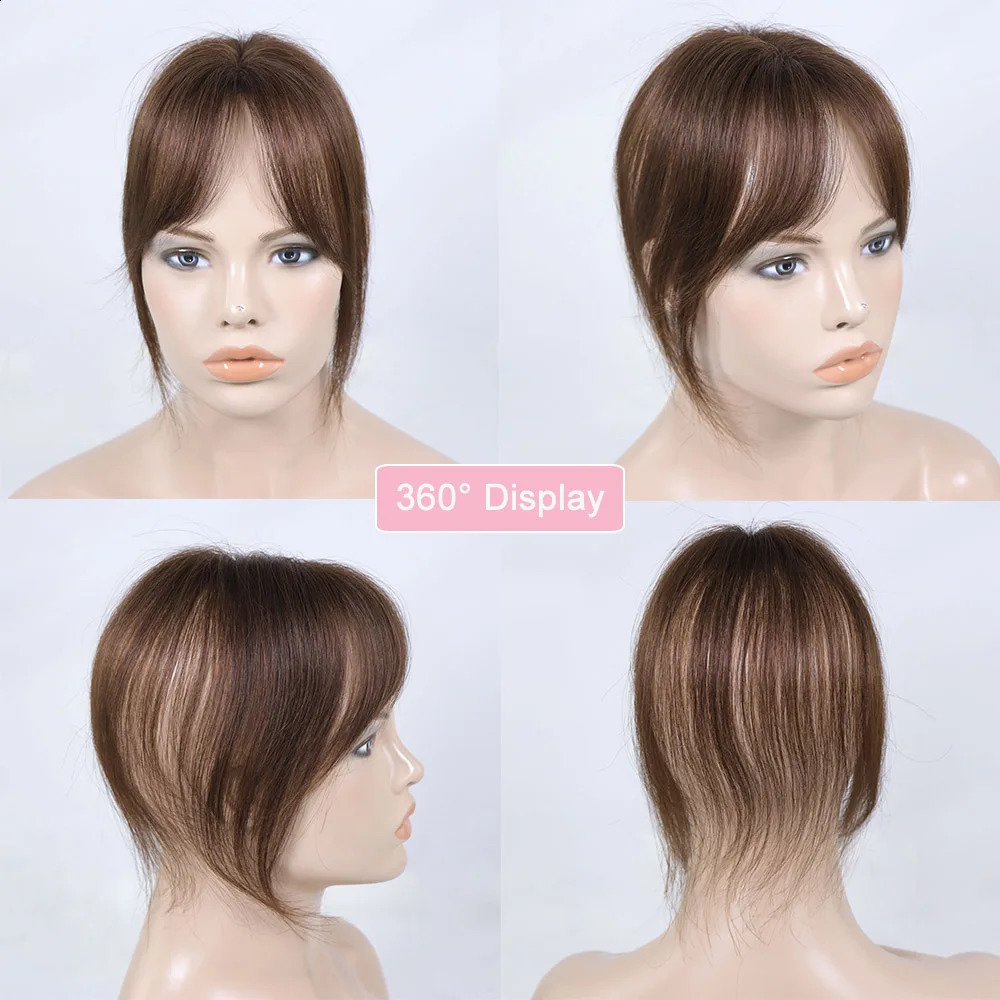 3D Bangs Human Hair Invisible Seamless French Wispy Air Bangs Brown Overhead Fringe with Temples Hairpiece for Women Topper 250521