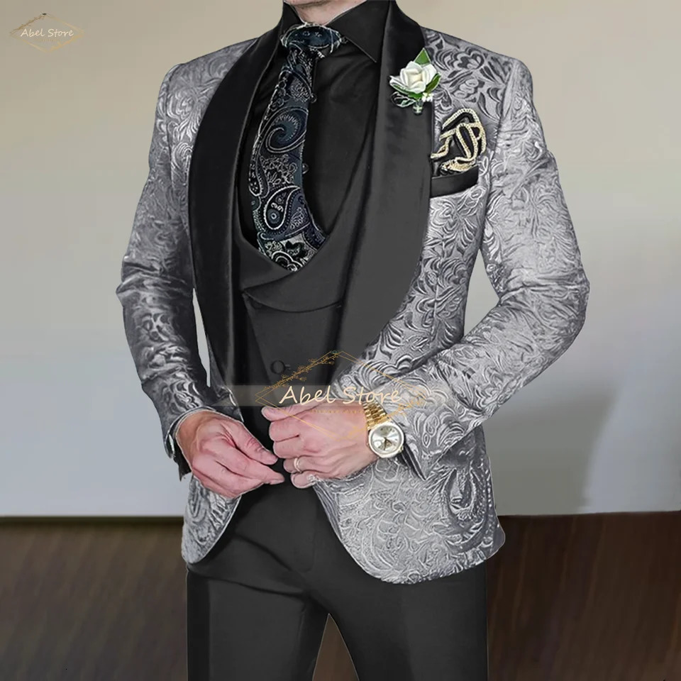 Mens Jacquard Suit 3 Piece Suit Formal Suit Wedding Groom Tuxedo Ball Gown Slim Fit Elegant Fashion Suit 250517