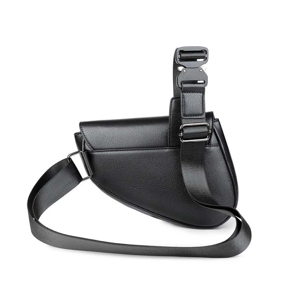 Mens solid color PU leather saddle shoulder bags crossbody bags chest bag bags for men sacoches hommes bag for manW250521