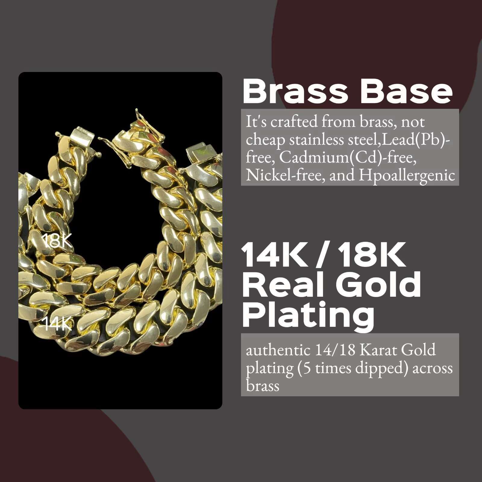 Cuban link bracelet necklace brass 14K 18k gold plated 10mm-25mm heavy solid Miami Cuban link men' hip hop necklace