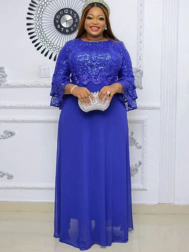 Elegant Women Evening Dresses Sequin Chiffon Long Dress African Dashiki Outfits Party Prom Birthday Gowns Female Clothing 250520