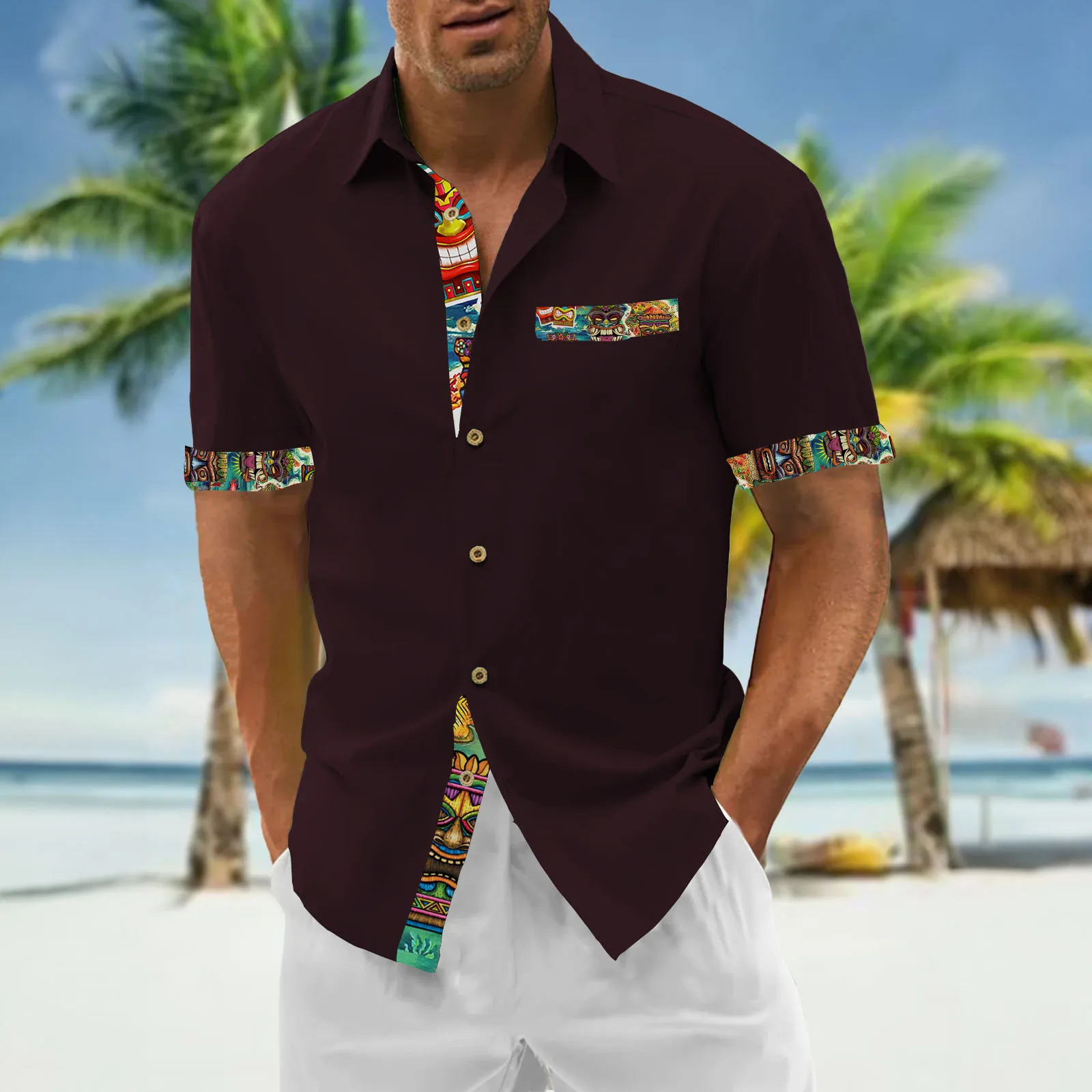 Tiki Hawaiian Shirts For Men Mens Shirt 3d Printed Short Sleeved Shirt Simple Casual Tops Loose Oversized Men Clothing 250516
