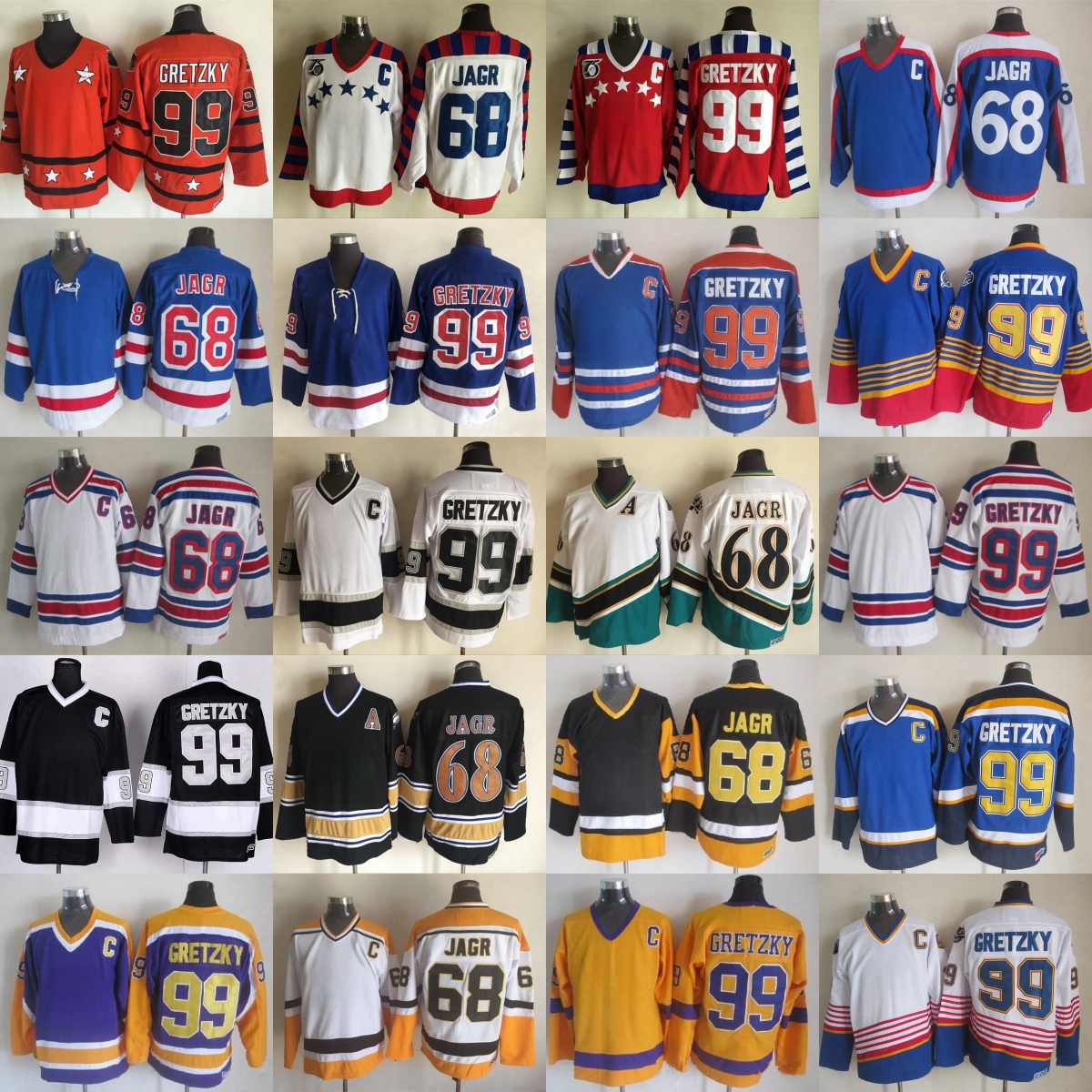 Custom S-6XL Vintage CCM Hockey 68 Jaromir Jagr Jersey Embroidery Throwback 99 Wayne Gretzky Jerseys Ice Sport Classic Retro 1980 All-Star 1984