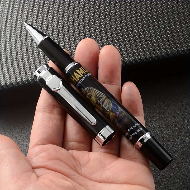 1pc Egyptian Sphinx Rolling Roller Ball Pen 0.7mm Blue Spiral Ink Filled Smooth Writing Office Pen Copper Cap and Ceramic Pen Holder Ballpoint Pen