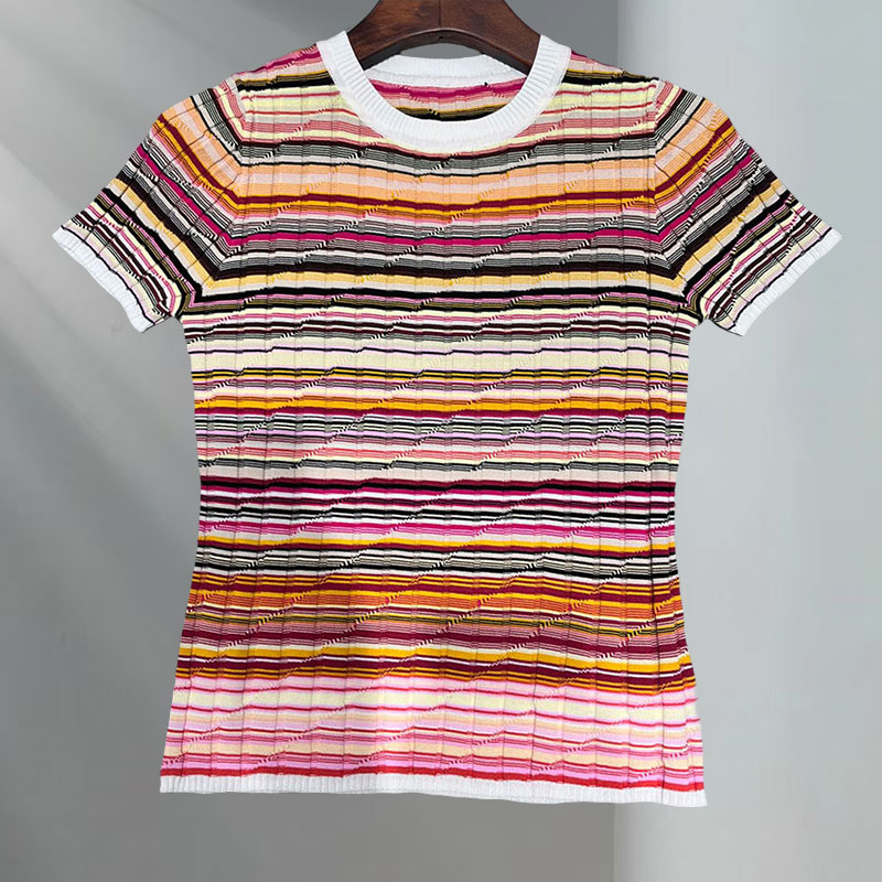 Women's Striped Cotton And Viscose Short Sleeve T-shirt Summer New Arrival Breathable Knit Tops Designer Causal Luxury Clothing S0524