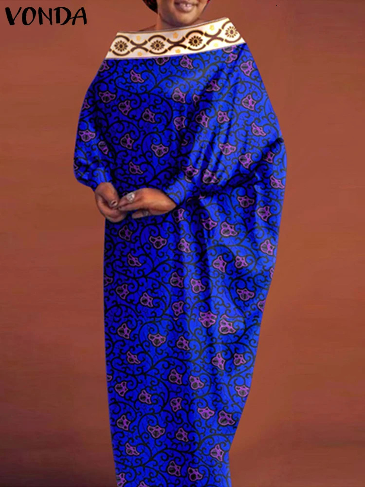 Plus Size 5XL VONDA Women Bohemian Printing Maxi Dress Long Bat-wing Sleeve Elegant Vestidos Casual Round Neck Long Robes 250520