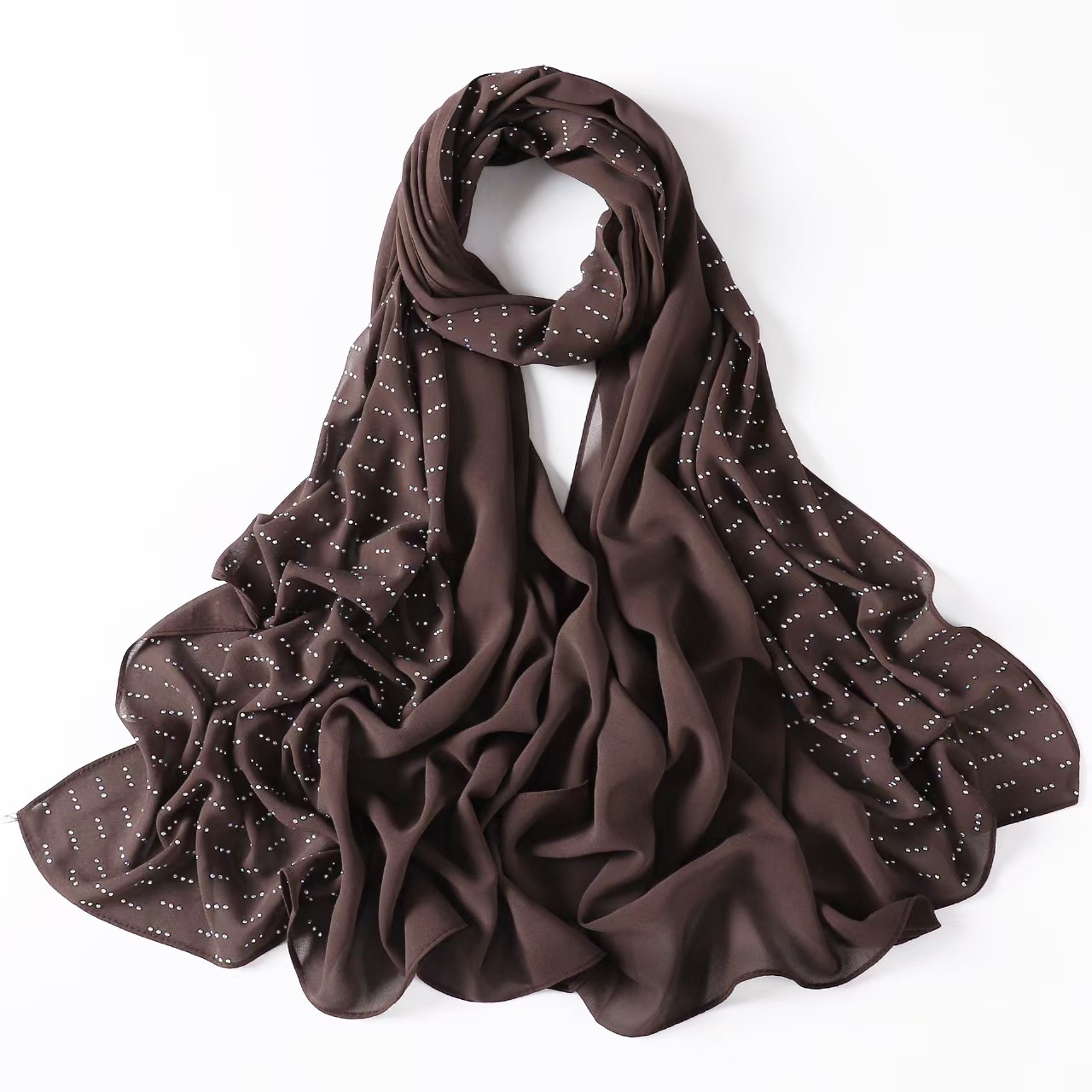T763 Colorful Glass Half-edge Hot Diamond Pure Color Pearl Chiffon Scarf Headband