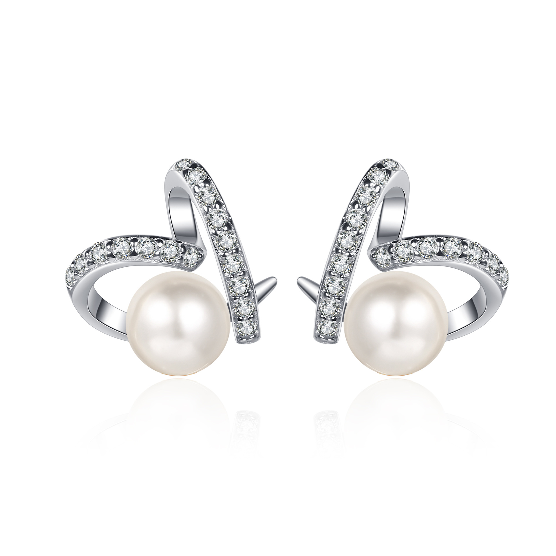 Hypoallergenic Sterling Silver Studs Enhanced by Radiant Moissanite Gemstones and Soft-Hued Freshwater Pearls