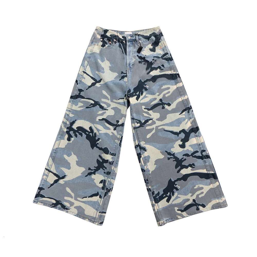 New Fashion Bigshape Snow Camouflage Jeans For Men And Women Wide Leg Casual Baggy Denim Trousers Patchwork Cargo Pants Oversize