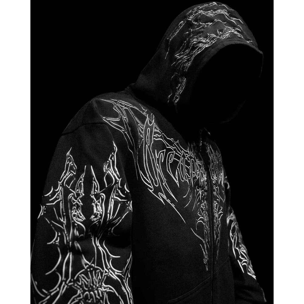 2000s Breathedivinity Gothic Style Pattern Hoodie Oversized Popular Sweatshirts Dark Textured Cool Print Man Coat Jacket