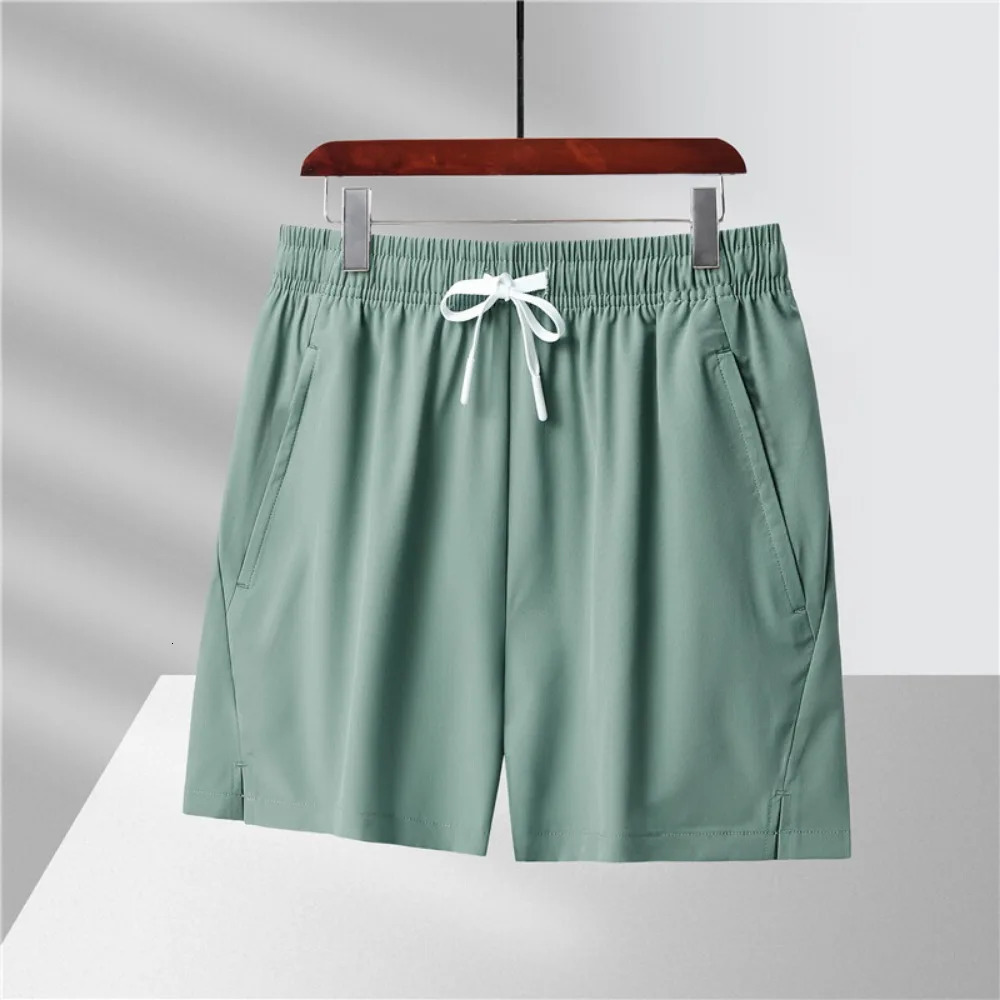 Mens Summer Beach Hawaiian Shorts Casual Solid Color Ice Silk Loose Quick Dry Sports Shorts 250519