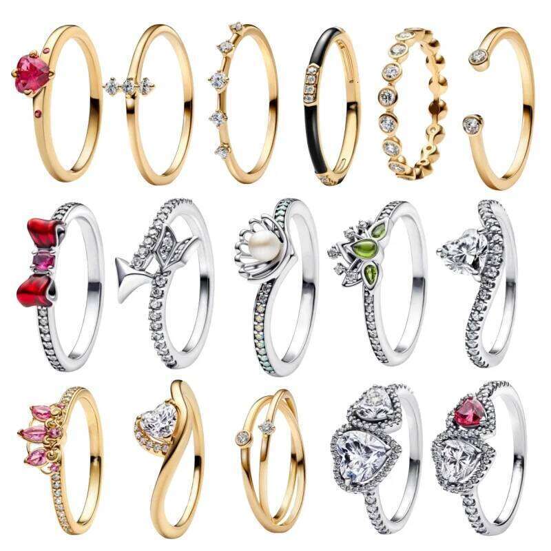 New Valentine's Day Gift Red Bow Rings Hot Sale 925 Sterling Silver Round Ring With Colorful Crystal Heart Stone Rings For Women Birthday Gift DIY Jewelry