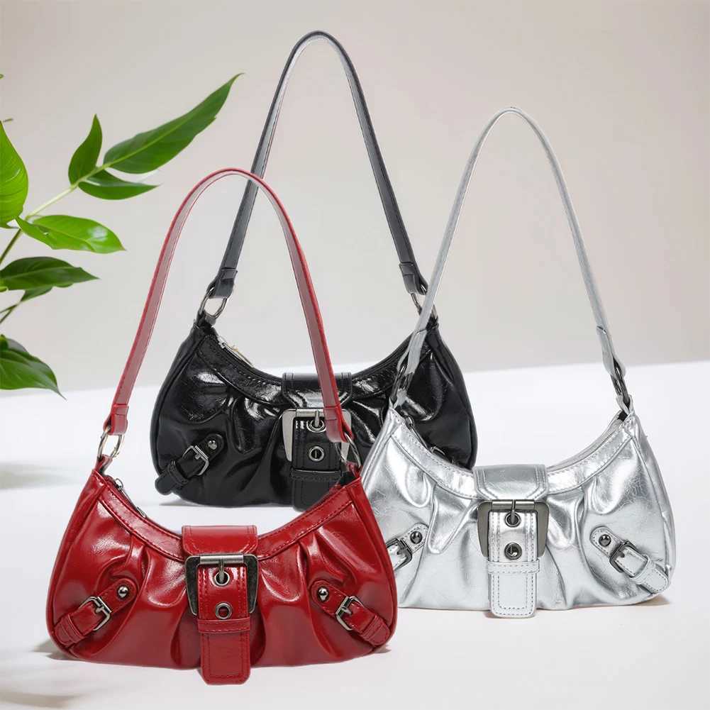 Womens Pleated Hobo Red Shoulder Bag for Women PU Leather Clutch Handbag Purse Y2K Bag for Girls Chic Luxury Designer HandbagsW250521