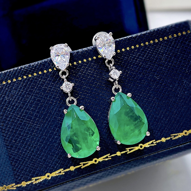 Elegant S925 Sterling Silver Vintage Green Stone Teardrop Earrings - Hypoallergenic & Lightweight Jewelry for Women