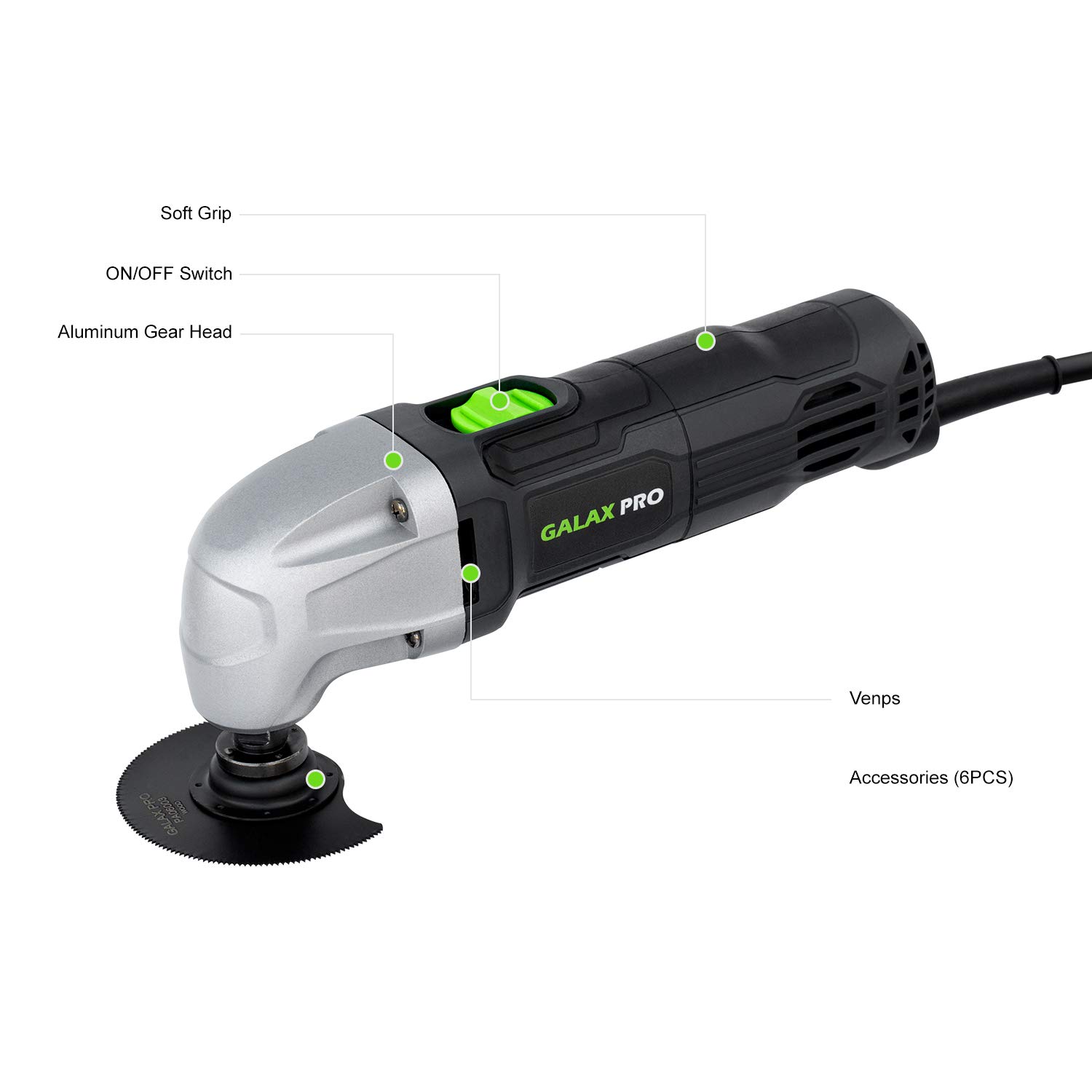 GALAX PRO 22000 OPM 1.5A Oscillating Multi Tool 3 Degree Oscillating Angle with 3 Pieces Saw Blades 1 Piece Semi Circle Blade Sanding Plate 6 Pieces S