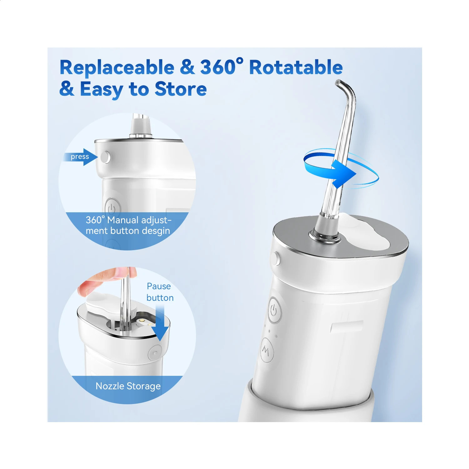 Sejoy Oral Irrigator Portable Dental Water Flosser USB Rechargeable Water Jet Floss Tooth Pick 5 Jet Tip 3 Modes Teeth Clean 250520