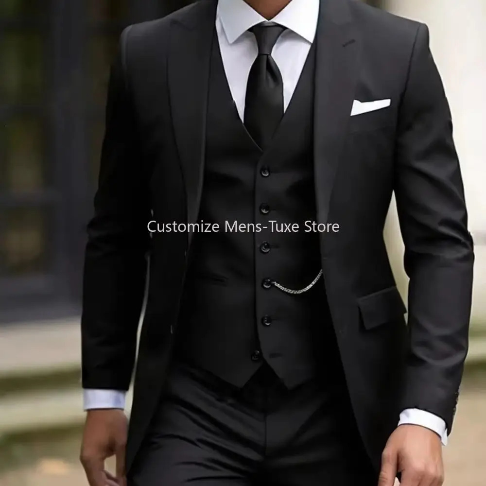 Beige Suit Men Business Tuxedos Formal 3 Piece Set Jacket Vest Pants Single Breasted Groom Groomsman Prom Wedding Party 250516