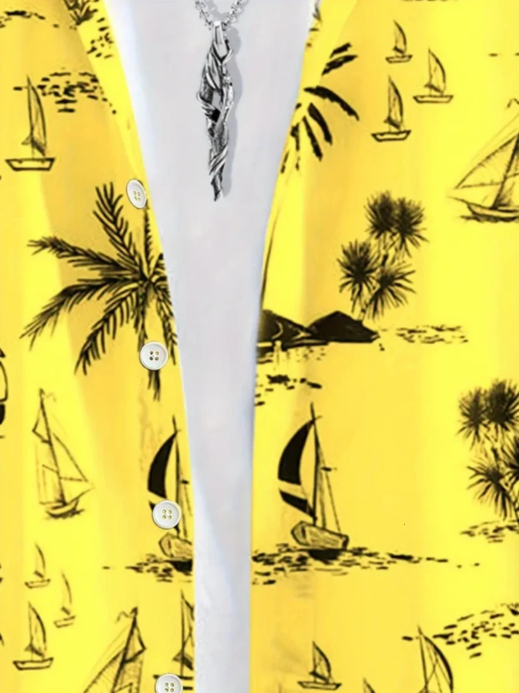 Summer Mens Shirt Coconut Tree 3d Print Casual Short Sleeve Lapel Tops Beach Casual Hawaiian Shirt Men Oversized Shirts For Men 250516