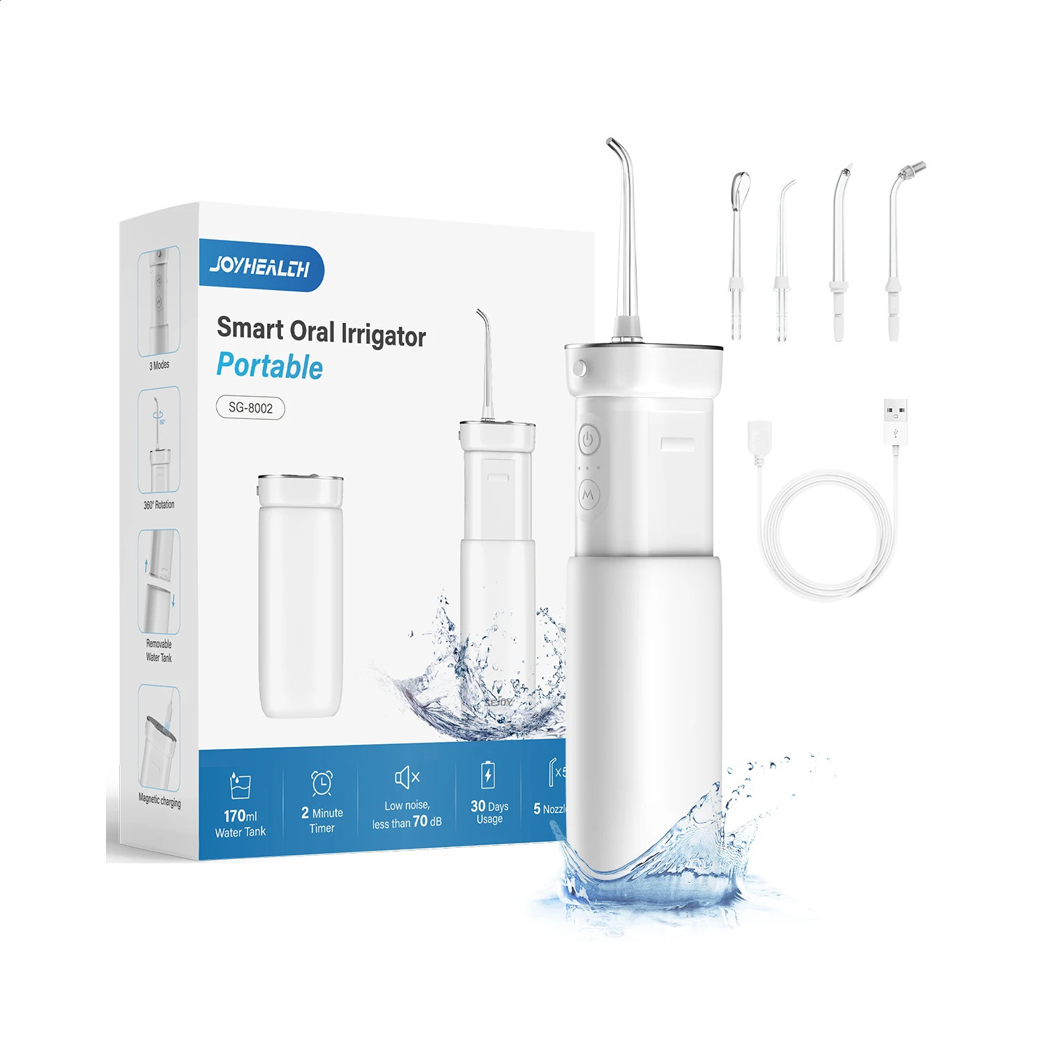 Sejoy Oral Irrigator Portable Dental Water Flosser USB Rechargeable Water Jet Floss Tooth Pick 5 Jet Tip 3 Modes Teeth Clean 250520