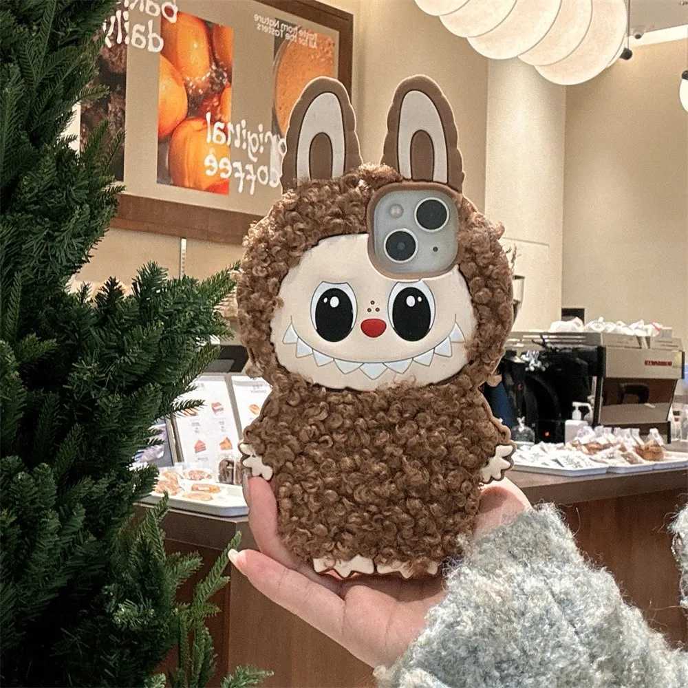 New 3D Cartoon Labubu Plush Phone Cases Shockproof Warm Soft Silicone Cover For iPhone 15 14 Plus 16 13 12 Pro Max Z250521