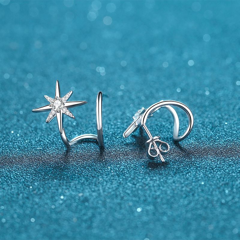 925 Sterling Silver Star Earrings with Moissanite, Snowflake Design, 28-Point Diamond-Like Sparkle, Perfect for Women